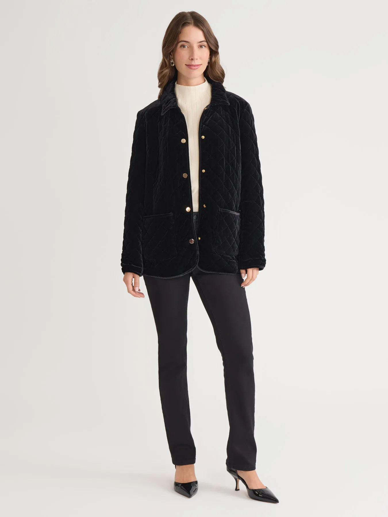 Snap Front Quilted Jacket, Velvet sold by Jones New York product image thumbnail 5