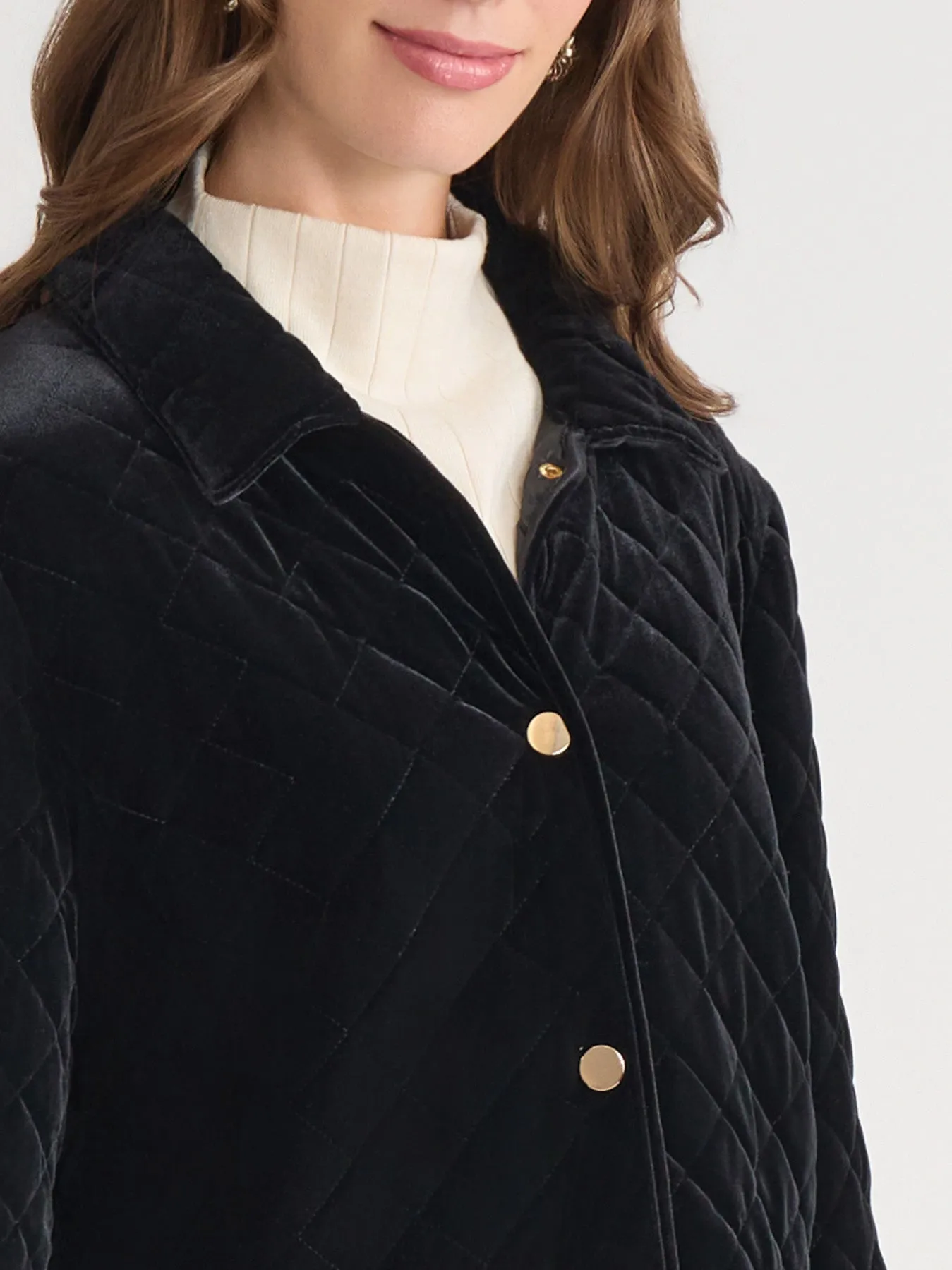 Snap Front Quilted Jacket, Velvet sold by Jones New York product image thumbnail 3