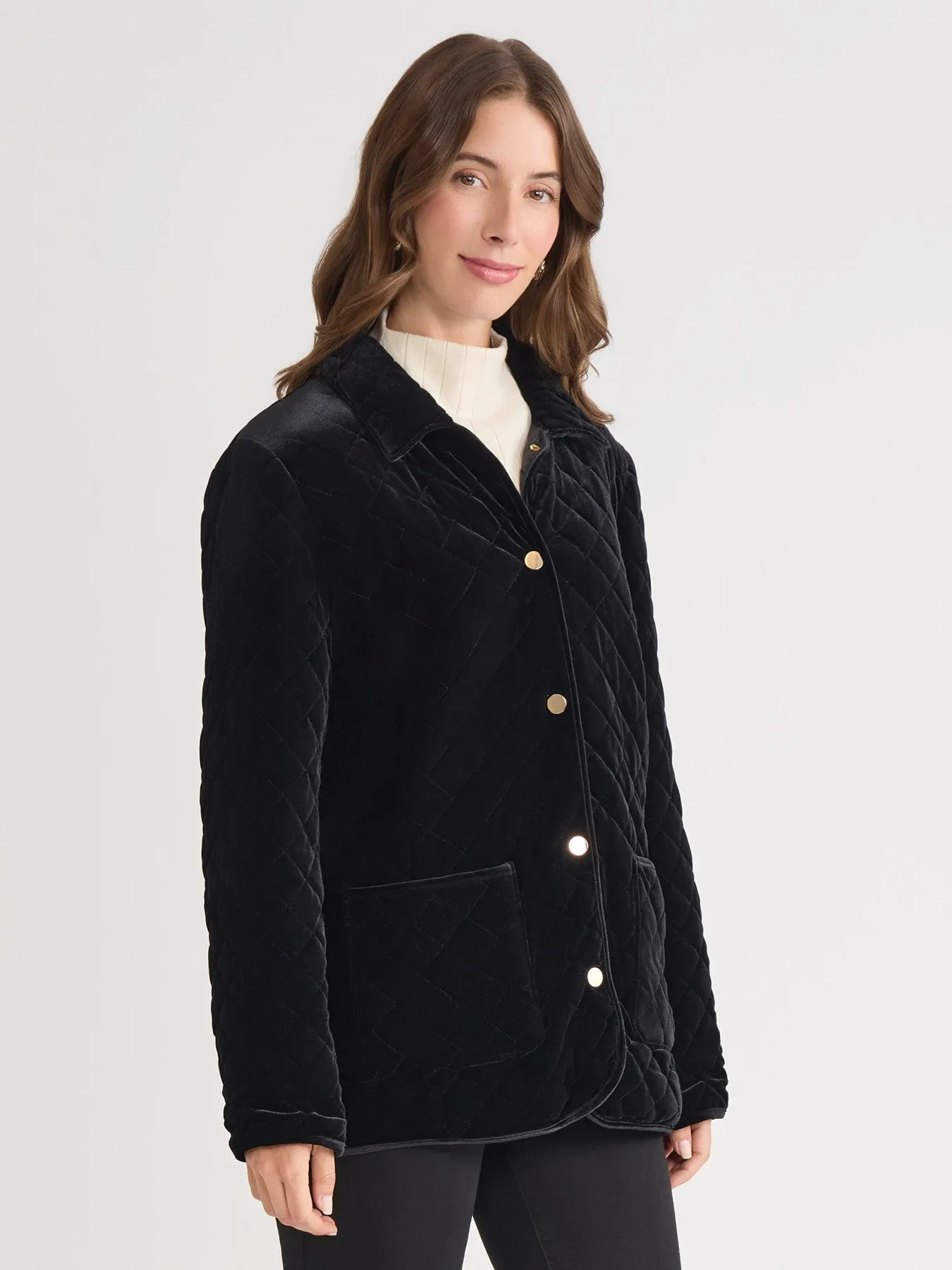 Snap Front Quilted Jacket, Velvet sold by Jones New York product image thumbnail 2