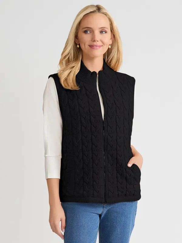 Zip-Front Cable Knit Puffer Vest made by Jones New York