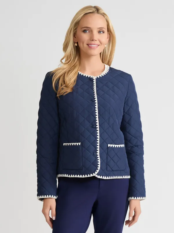 Petite Contrast Trim Quilted Jacket sold by Jones New York