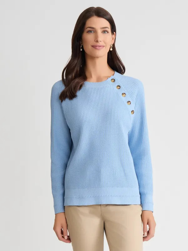 Raglan Button Crew Neck Sweater made by Jones New York