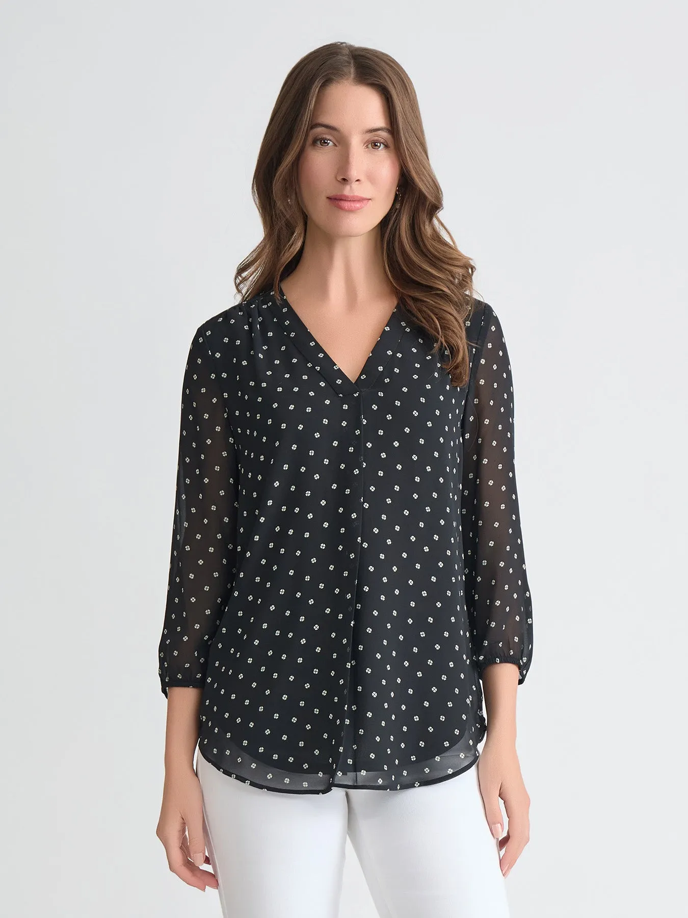 Sheer Sleeve Floral Dot Tunic sold by Jones New York