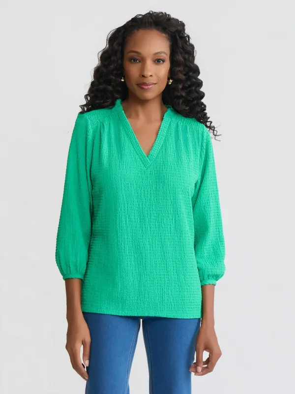 Petite V-Neck Smocked Shoulder Blouse sold by Jones New York