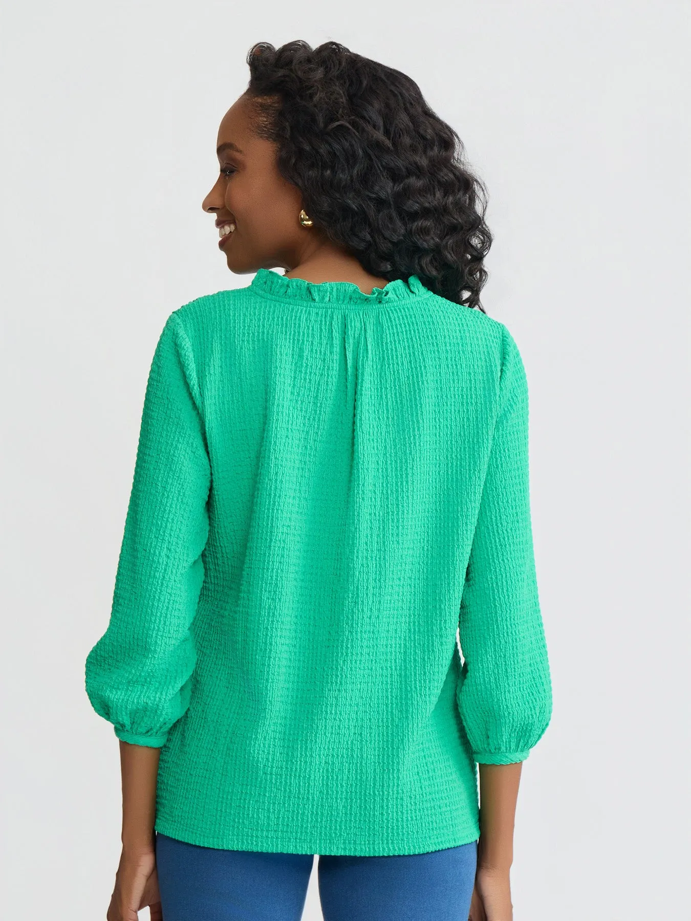 Petite V-Neck Smocked Shoulder Blouse sold by Jones New York product image thumbnail 4