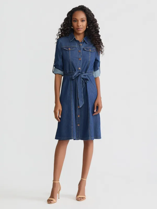 Petite Midi Long-Sleeved Shirt Dress, Chambray made by Jones New York