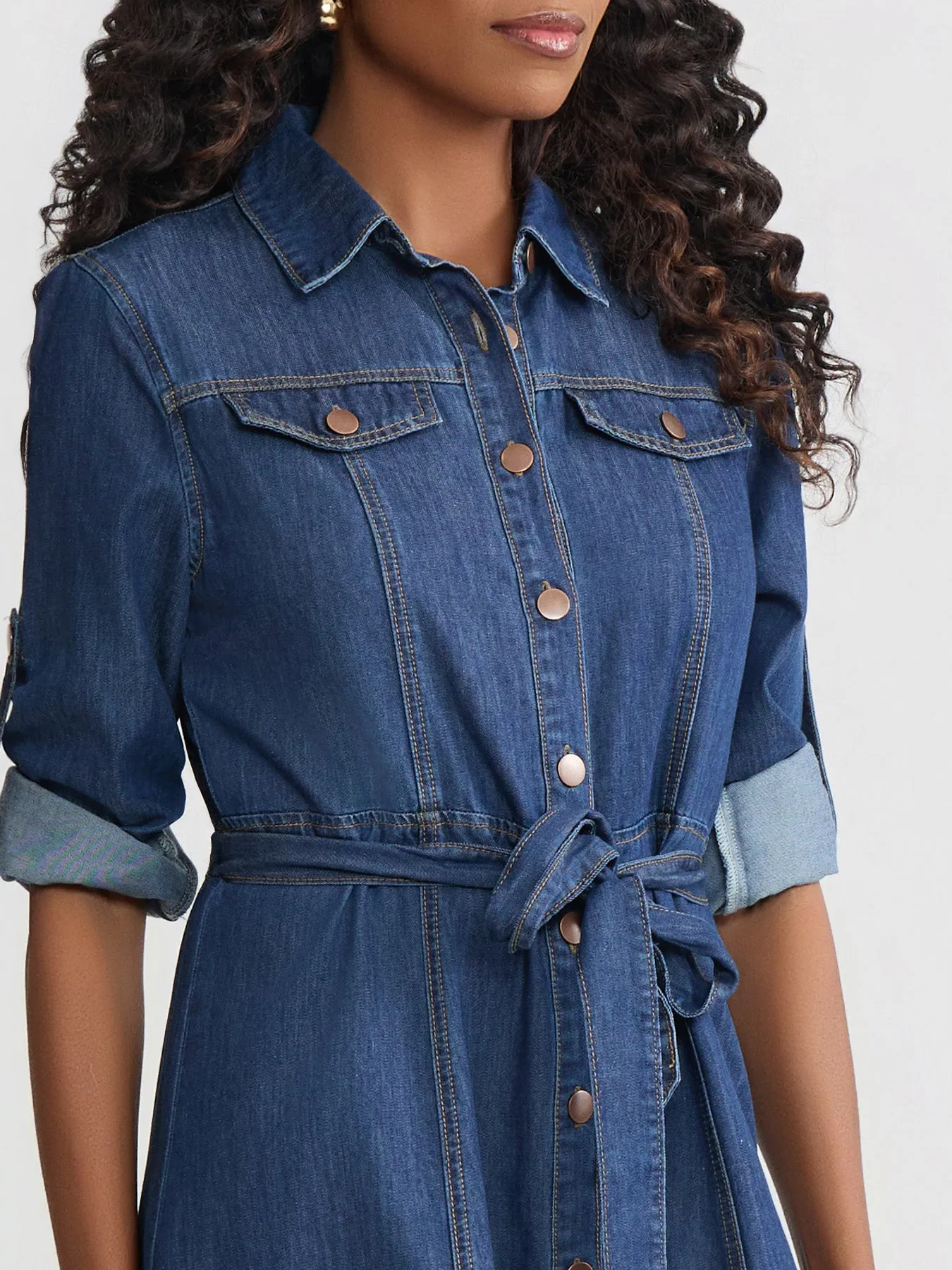 Petite Midi Long-Sleeved Shirt Dress, Chambray sold by Jones New York product image thumbnail 3