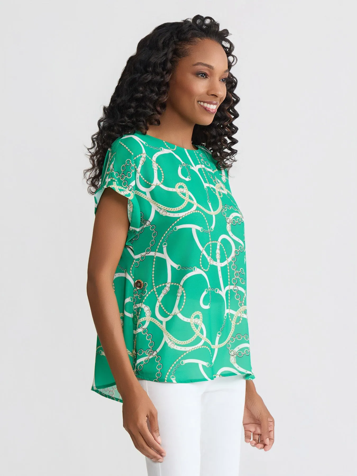 Petite Side Button Blouse, Printed Twill sold by Jones New York product image thumbnail 2