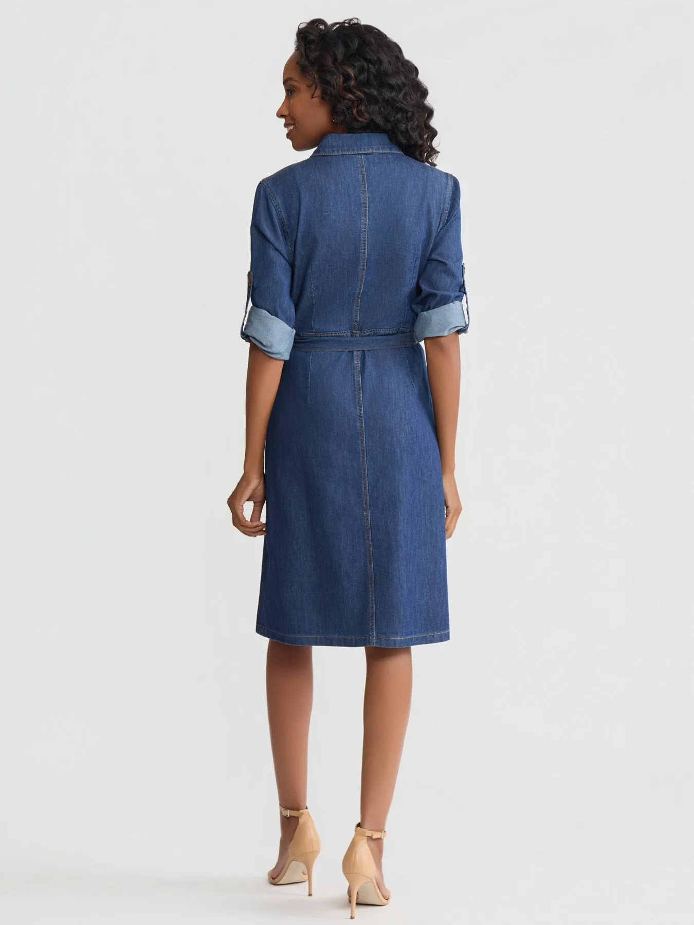 Plus Midi Long-Sleeved Shirt Dress, Chambray sold by Jones New York product image thumbnail 4