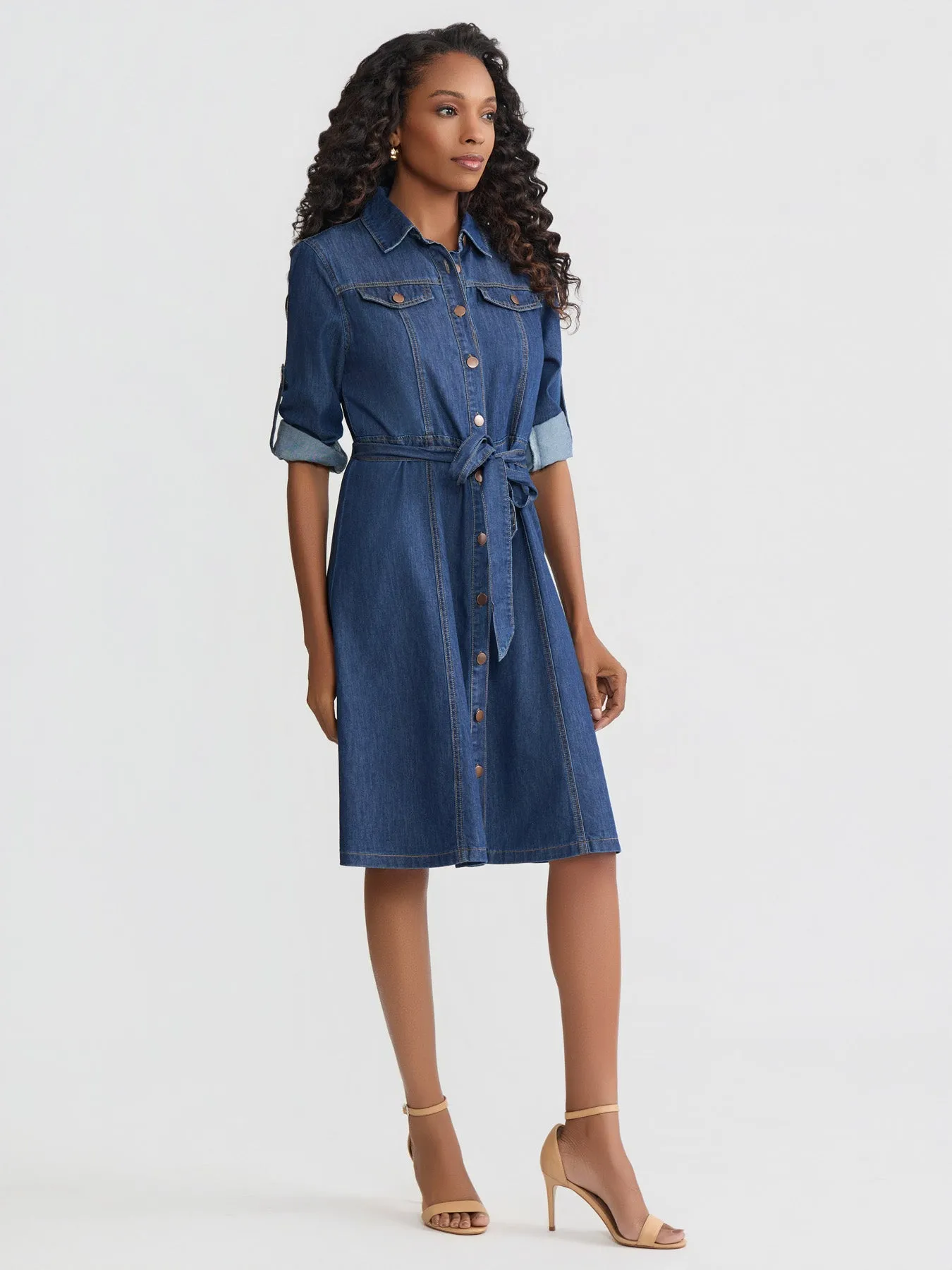 Plus Midi Long-Sleeved Shirt Dress, Chambray sold by Jones New York product image thumbnail 2