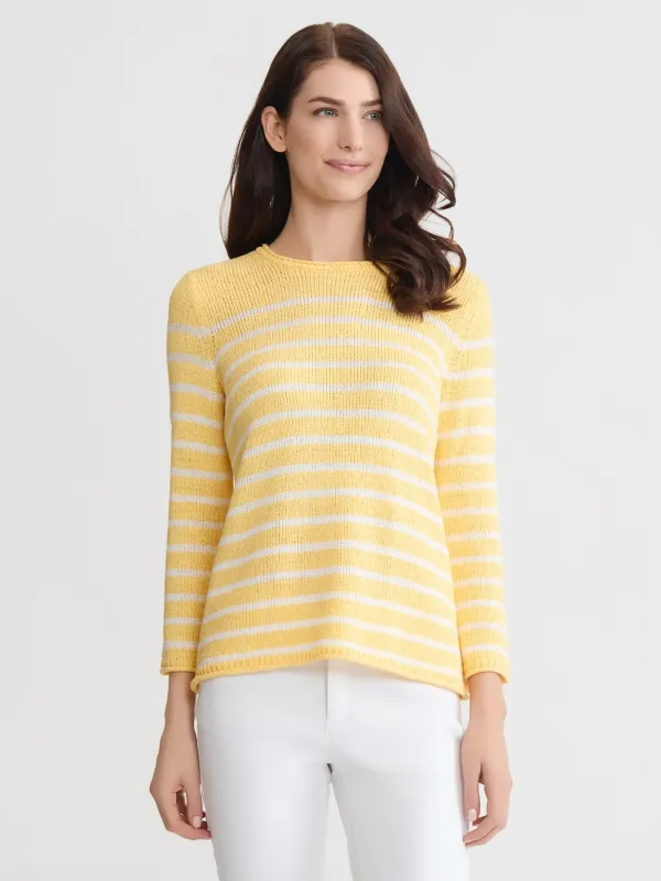 Petite Striped Open Crew Neck Sweater made by Jones New York