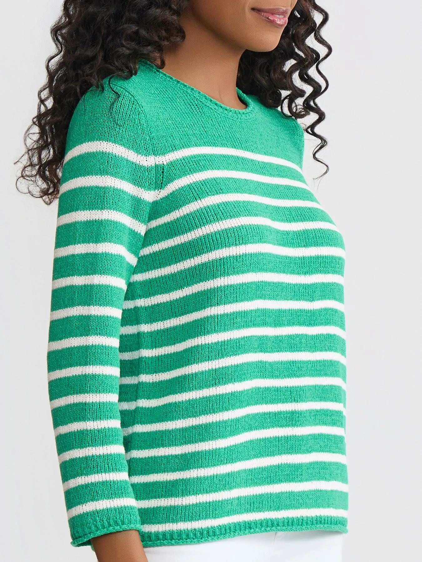 Petite Striped Open Crew Neck Sweater sold by Jones New York product image thumbnail 3