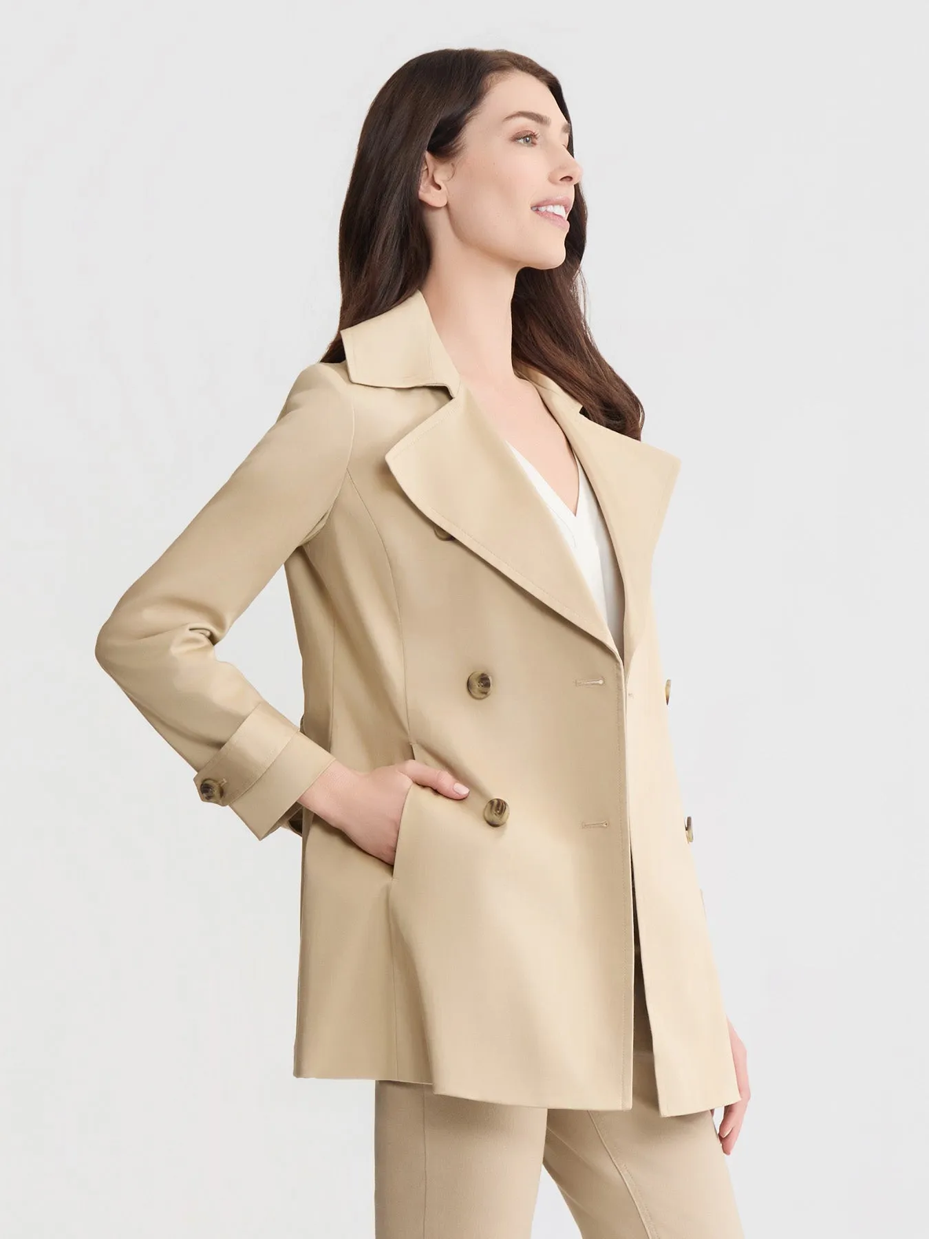 Petite Double Breasted Trench Coat, Stretch Sateen sold by Jones New York product image thumbnail 2