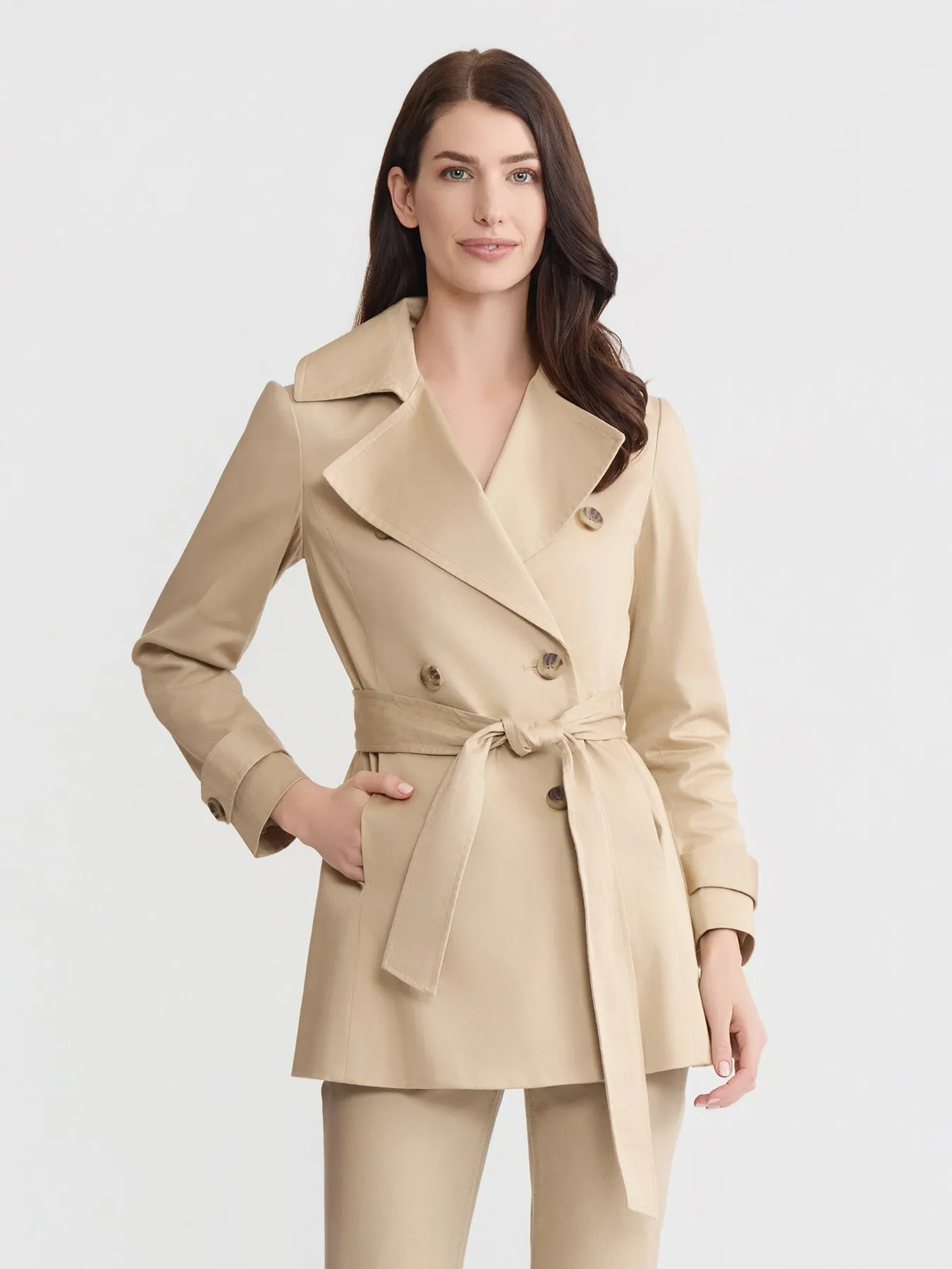 Double Breasted Trench Coat, Stretch Sateen sold by Jones New York