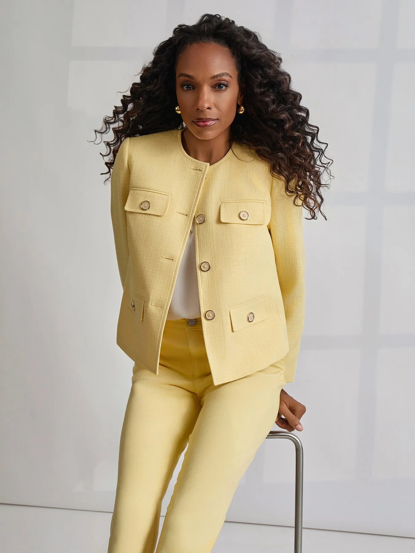 Jewel Neck Flap Pocket Jacket, Tweed sold by Jones New York product image thumbnail 2