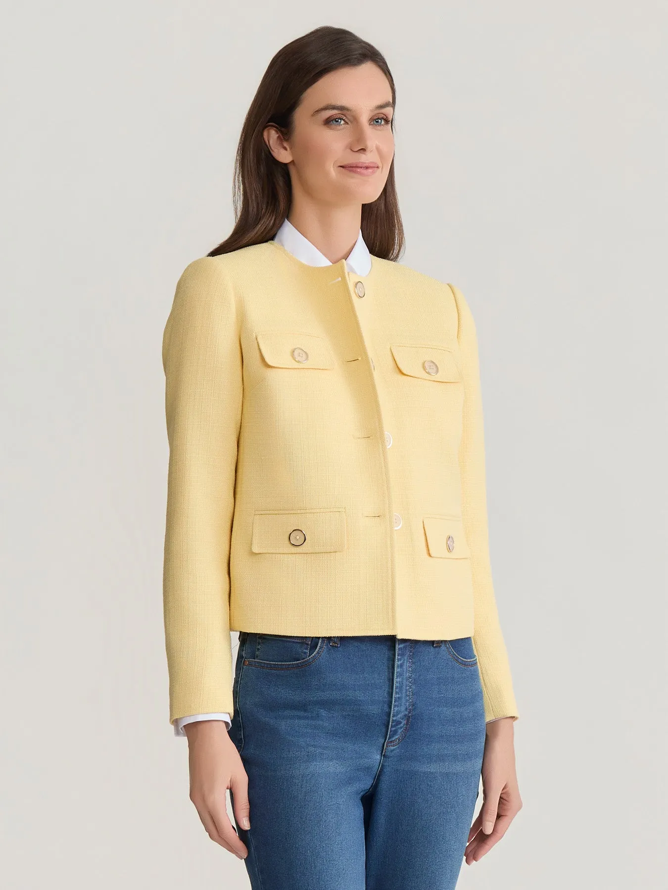 Jewel Neck Flap Pocket Jacket, Tweed sold by Jones New York product image thumbnail 3