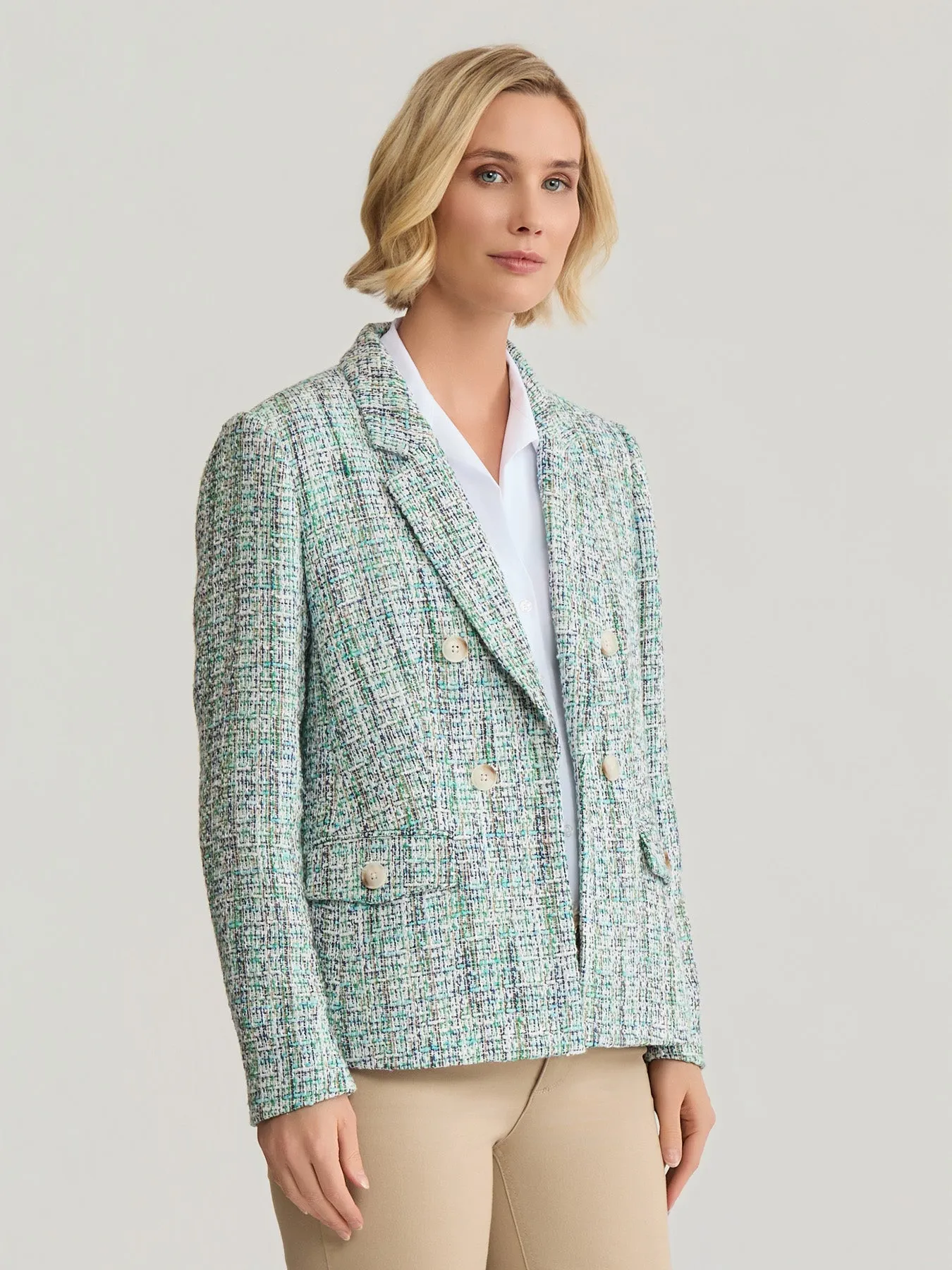 Faux Double Breasted Jacket with Flap Pockets, Tweed sold by Jones New York product image thumbnail 3