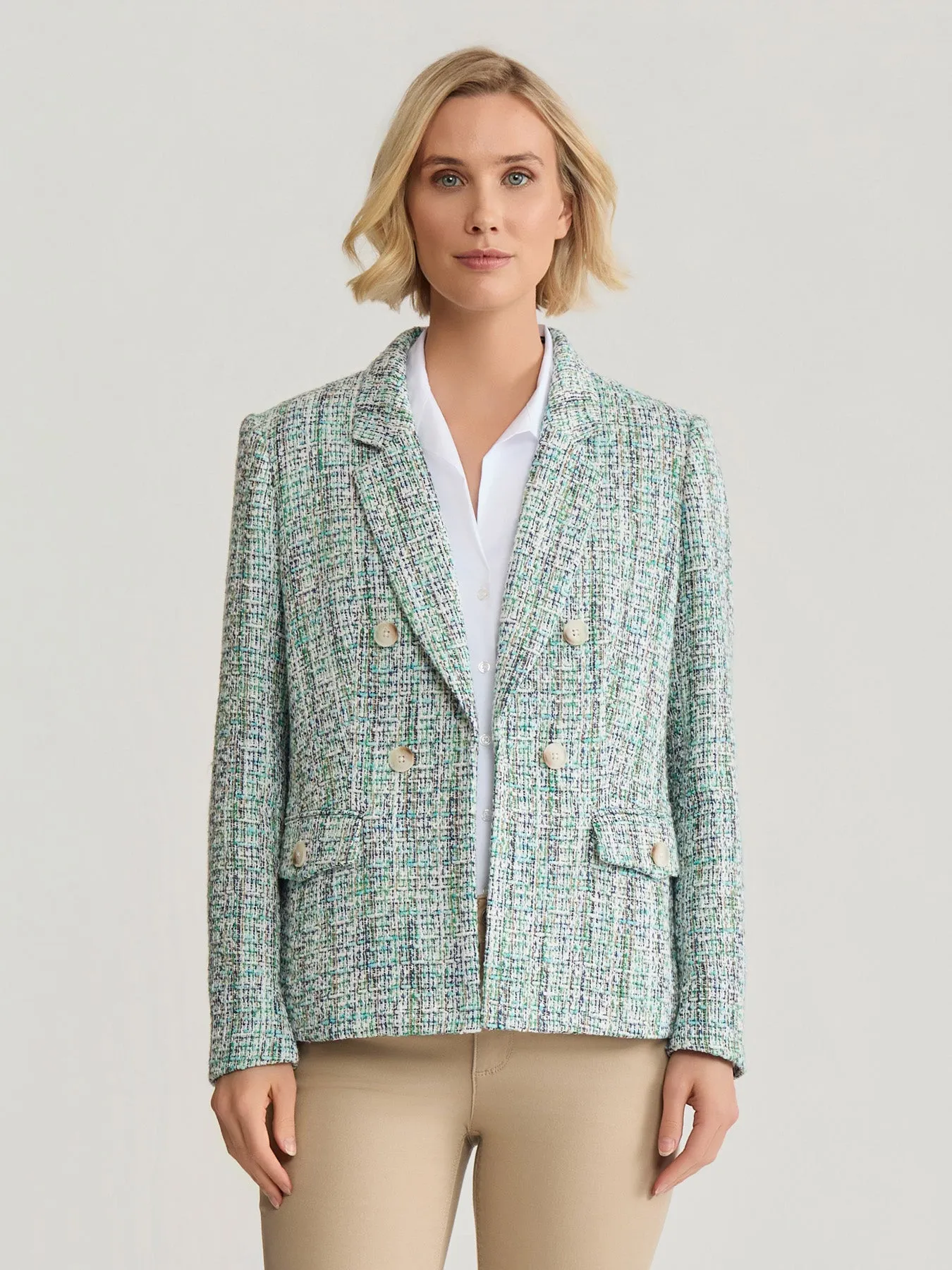 Faux Double Breasted Jacket with Flap Pockets, Tweed sold by Jones New York