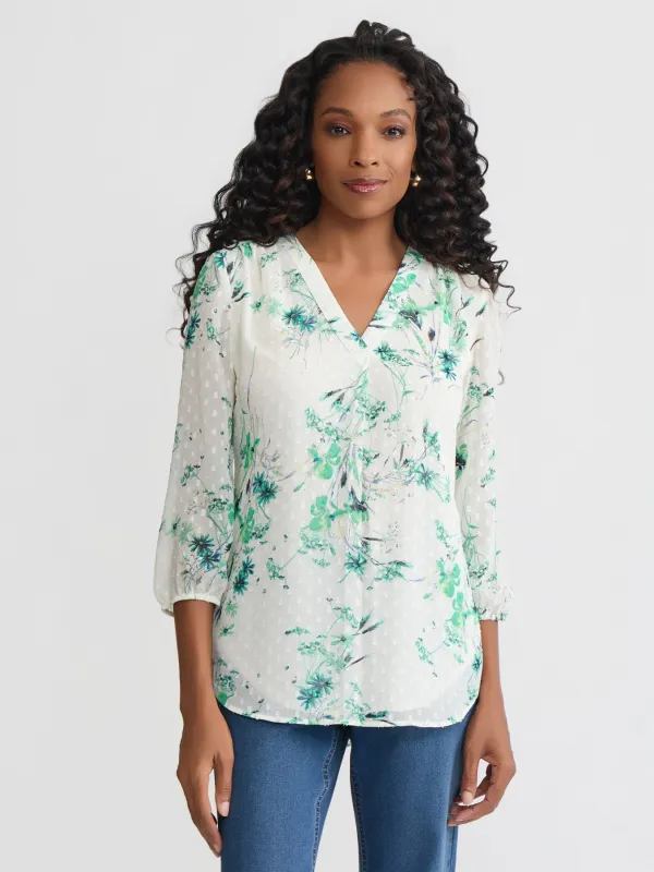 V-Neck Pleated Kelly Blouse sold by Jones New York