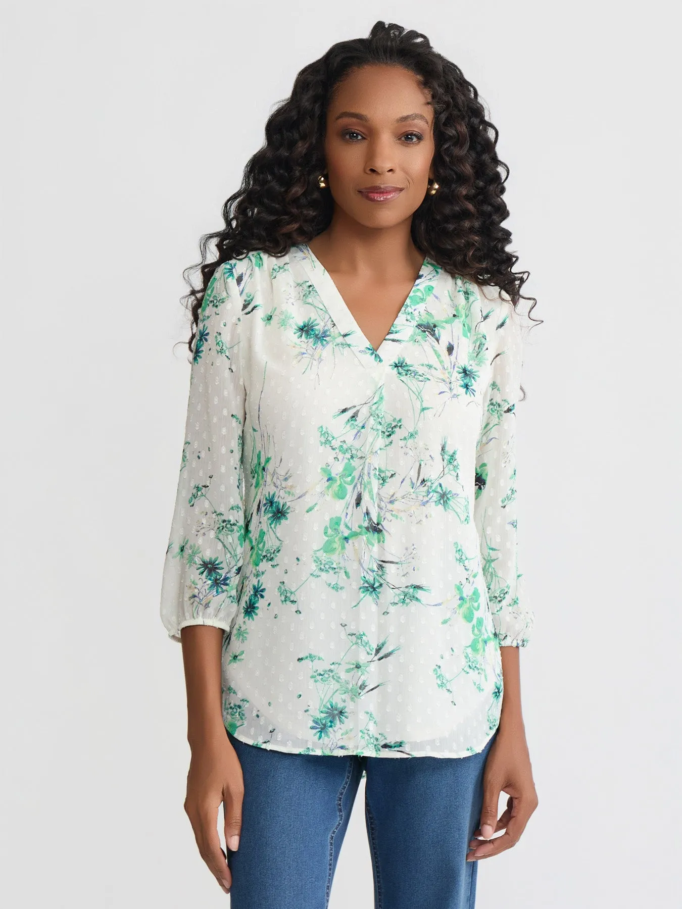 V-Neck Pleated Kelly Blouse sold by Jones New York
