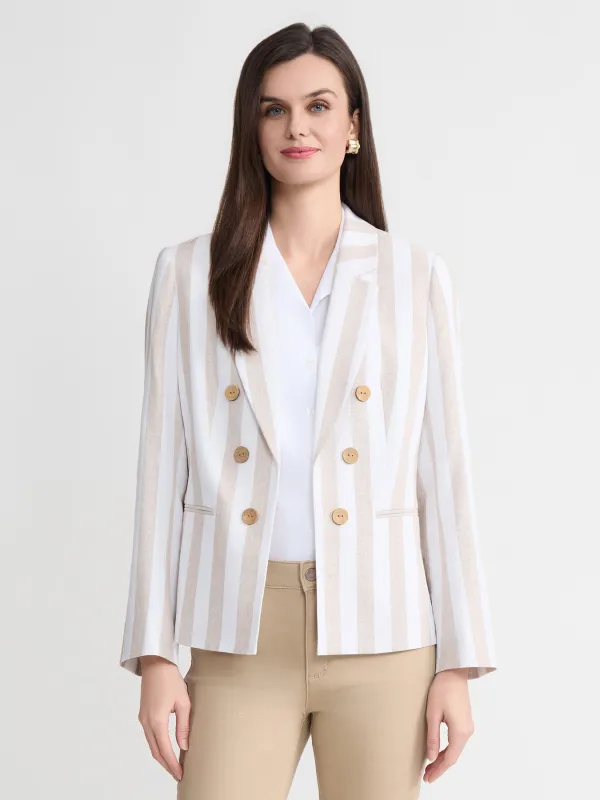 Petite Faux Double Breasted Jacket, Linen Stripe made by Jones New York