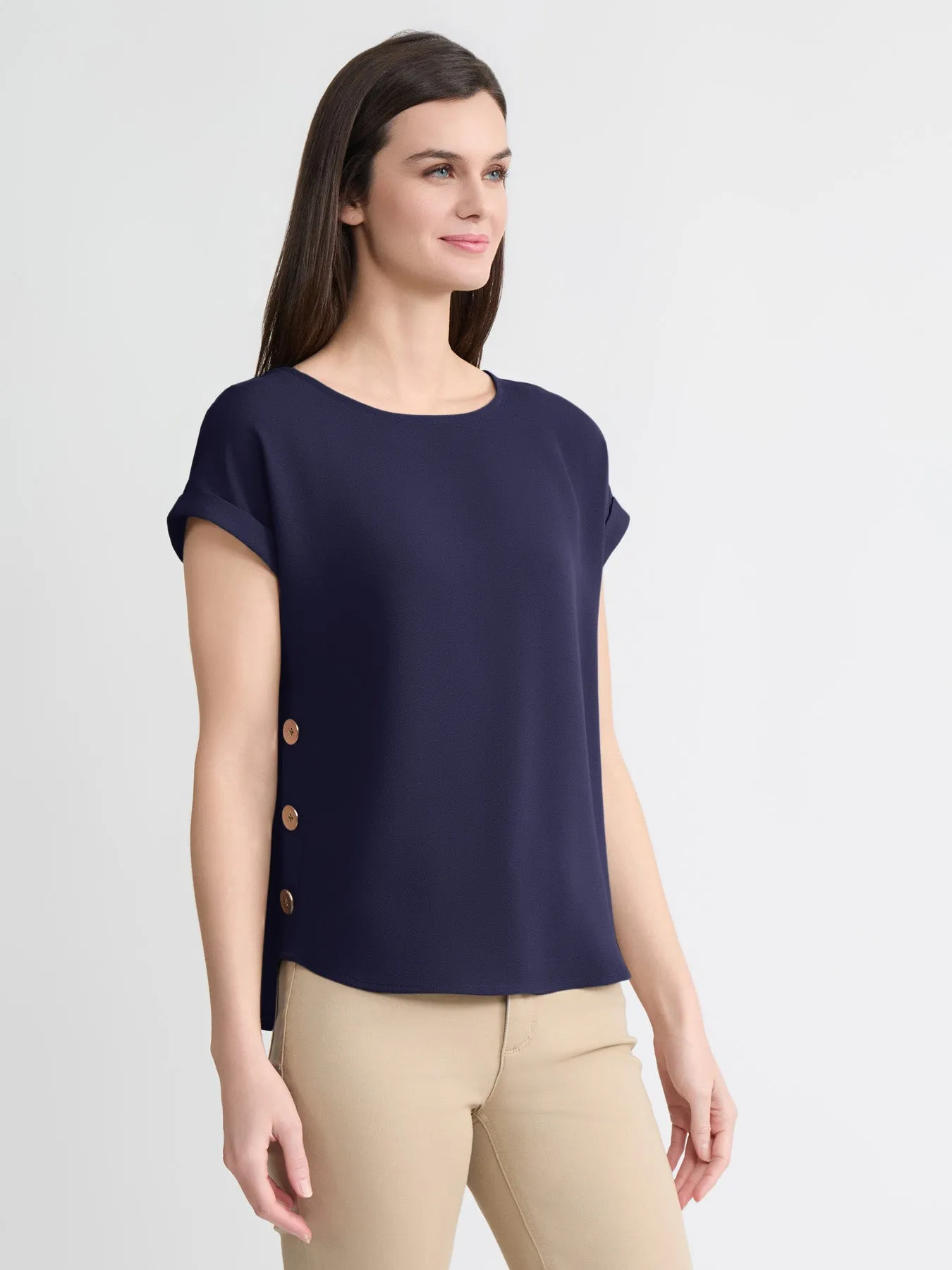 Plus Side Button Blouse, Jasper Crepe sold by Jones New York product image thumbnail 2