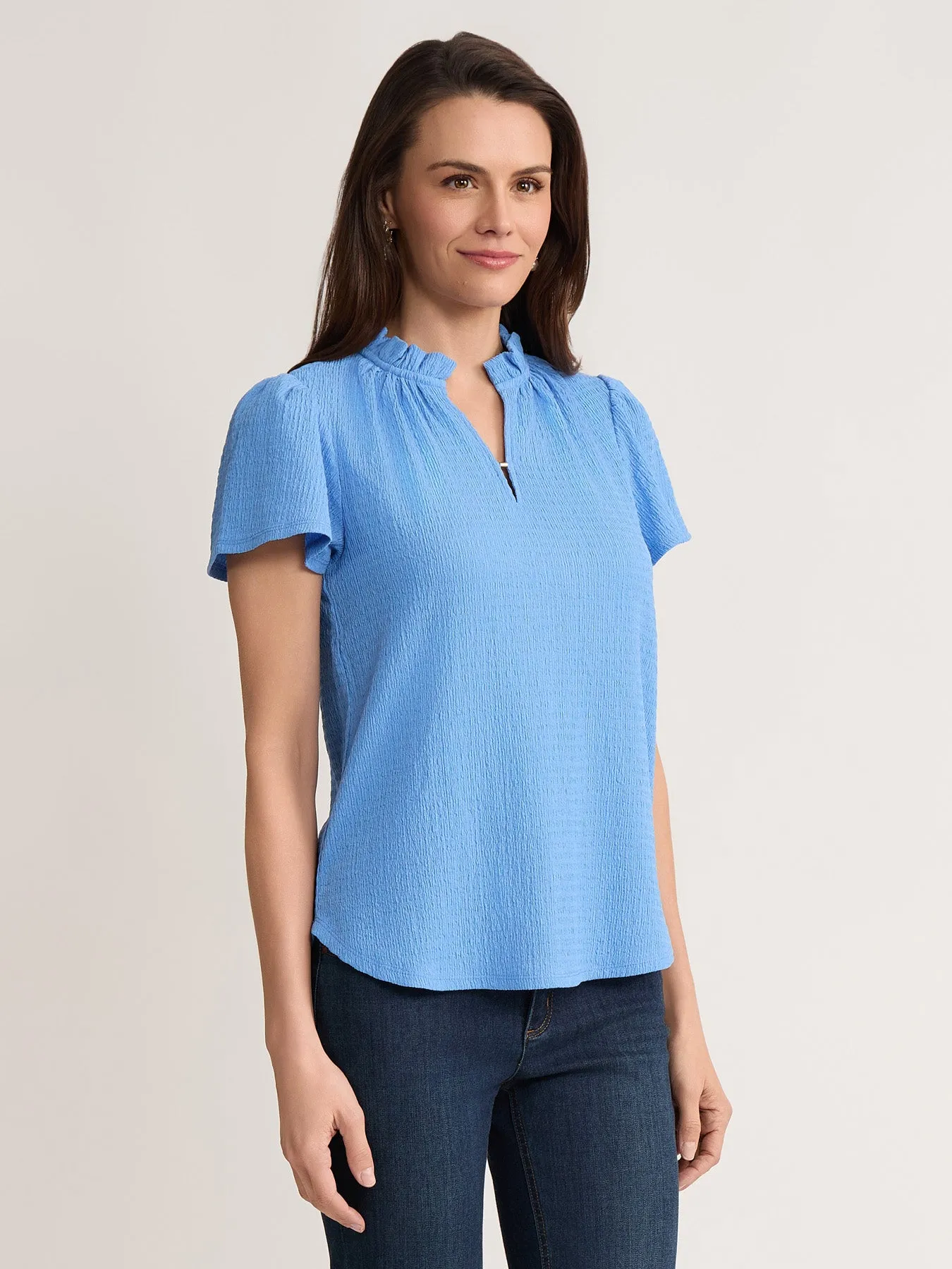 Ruffle Trim Flutter Sleeve Top, Seabreeze Crinkle sold by Jones New York product image thumbnail 2