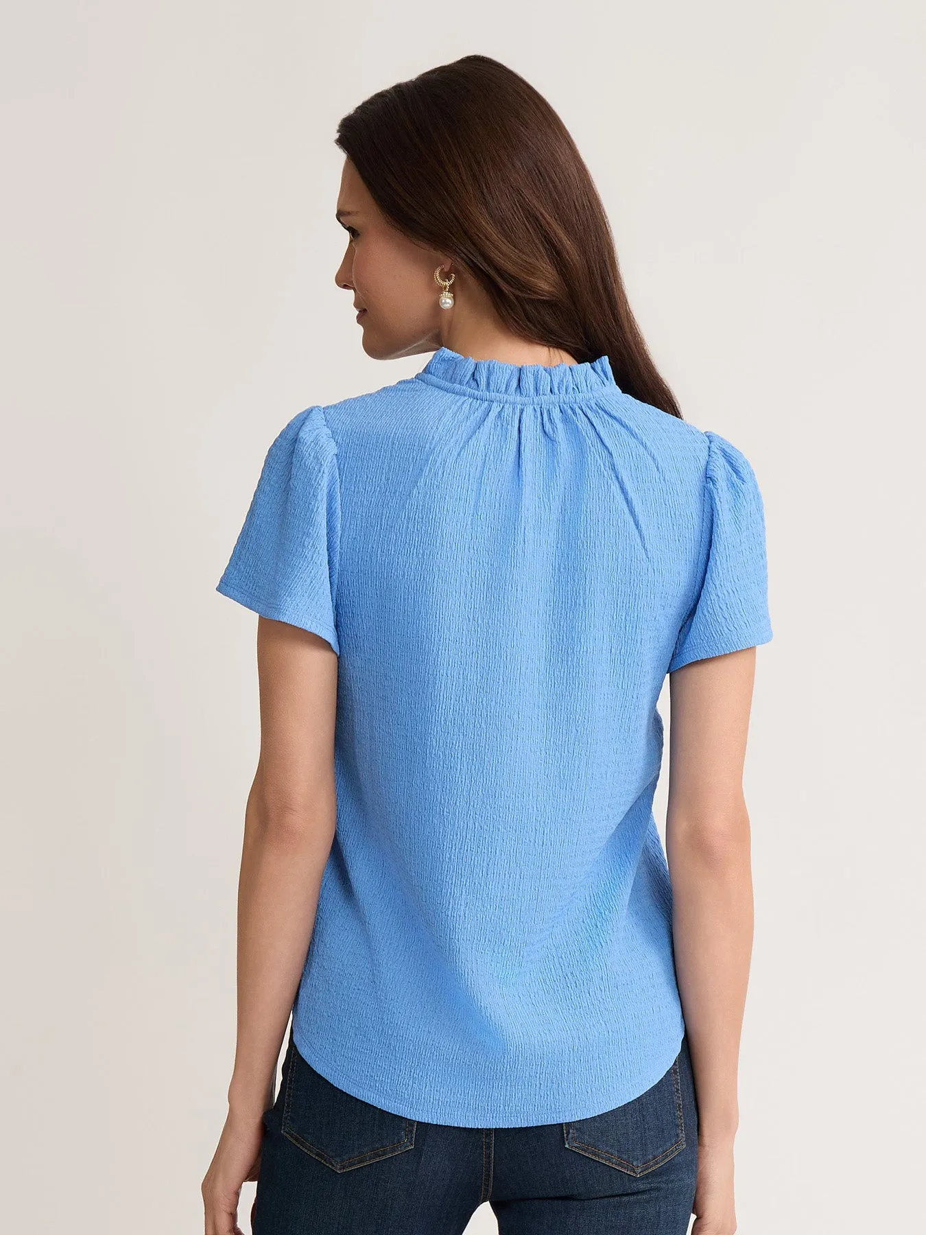 Ruffle Trim Flutter Sleeve Top, Seabreeze Crinkle sold by Jones New York product image thumbnail 4
