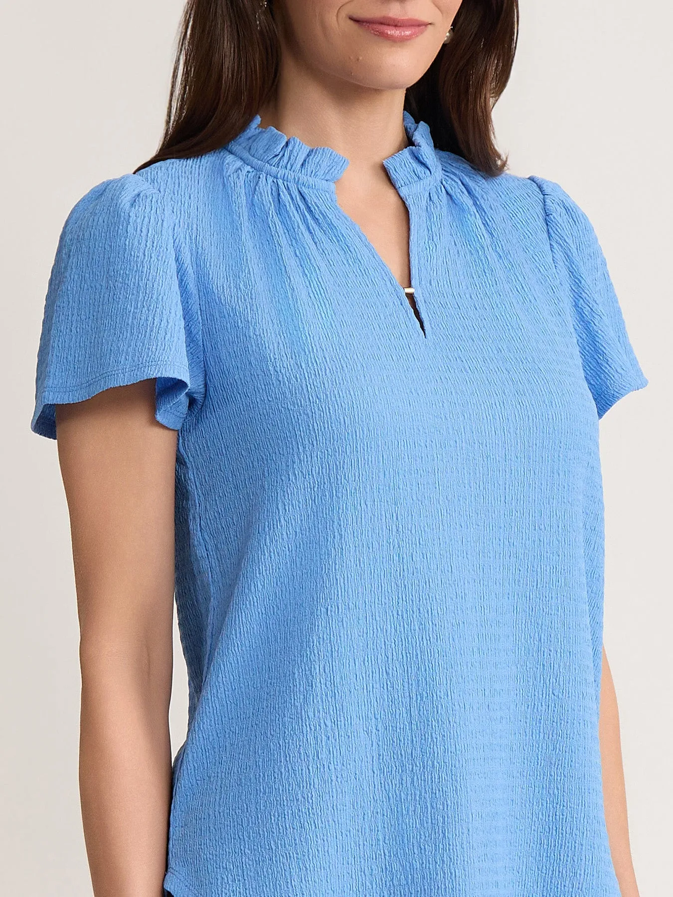Ruffle Trim Flutter Sleeve Top, Seabreeze Crinkle sold by Jones New York product image thumbnail 3