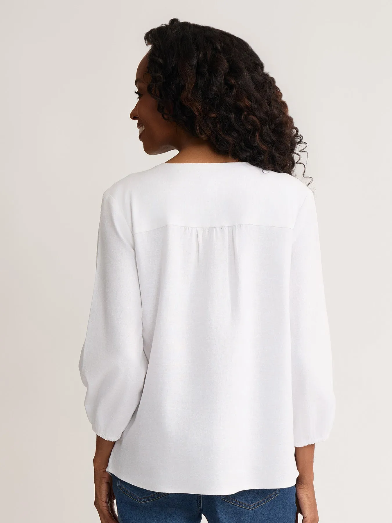 Petite Embroidered Popover Blouse, Linen sold by Jones New York product image thumbnail 3