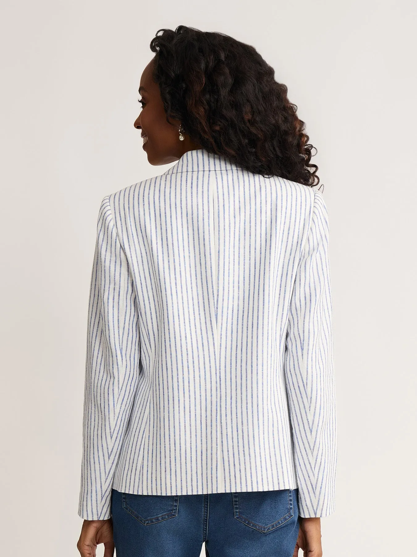 Faux Double Breasted Stripe Jacket, Linen sold by Jones New York product image thumbnail 3