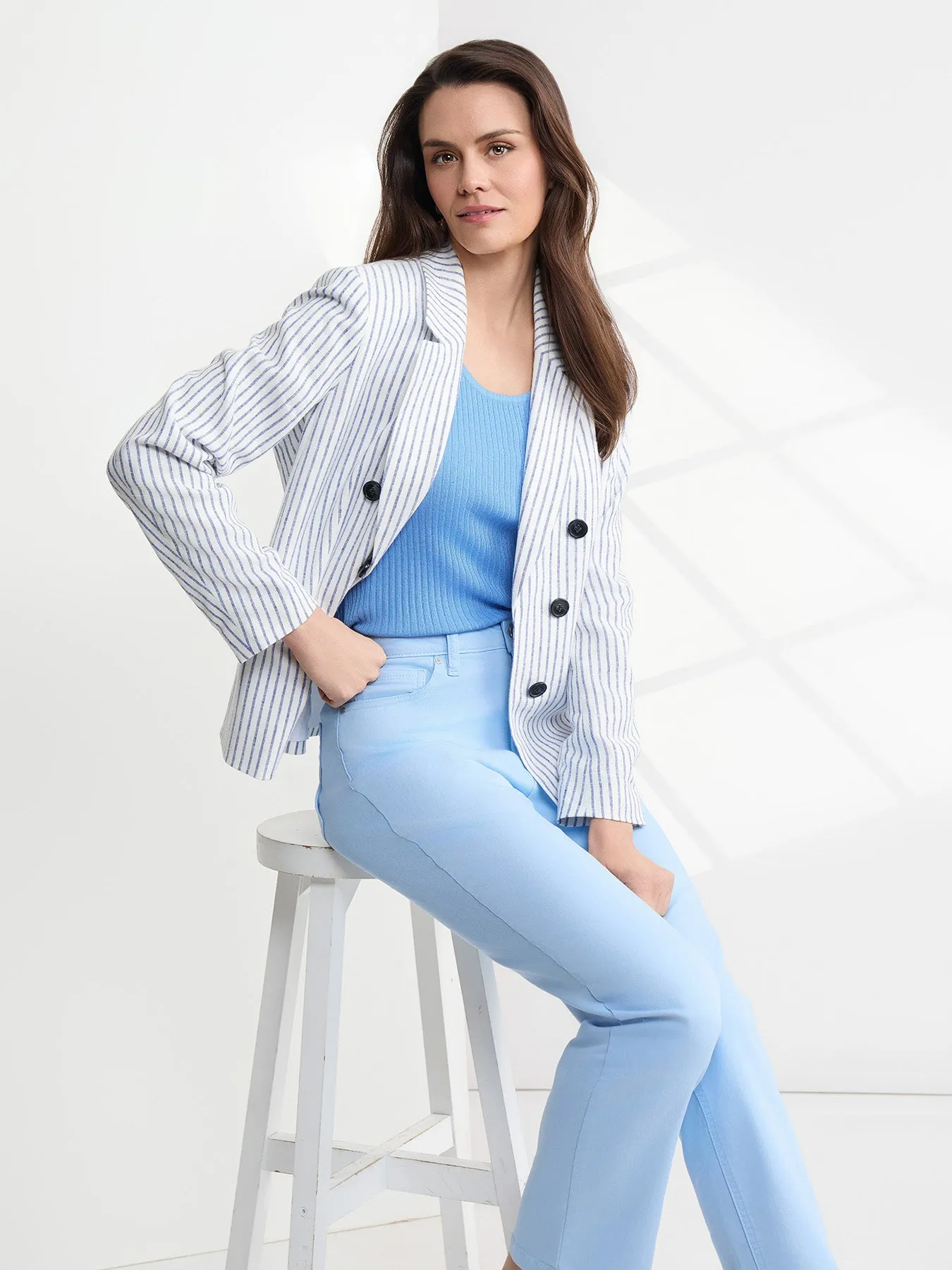 Faux Double Breasted Stripe Jacket, Linen sold by Jones New York product image thumbnail 5