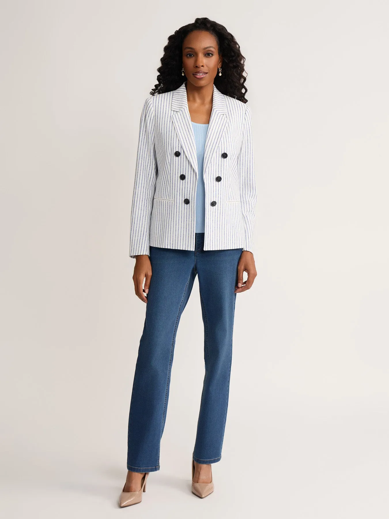 Faux Double Breasted Stripe Jacket, Linen sold by Jones New York product image thumbnail 4
