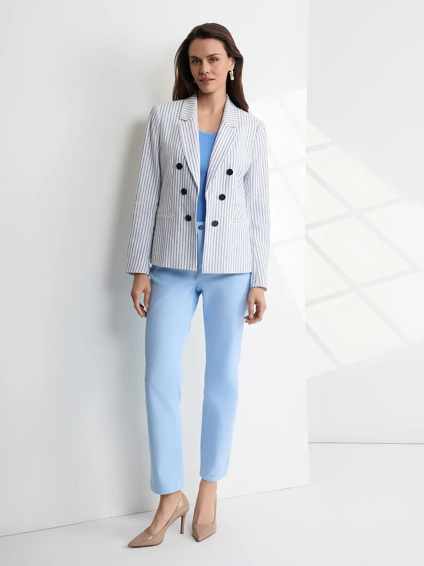 Faux Double Breasted Stripe Jacket, Linen sold by Jones New York