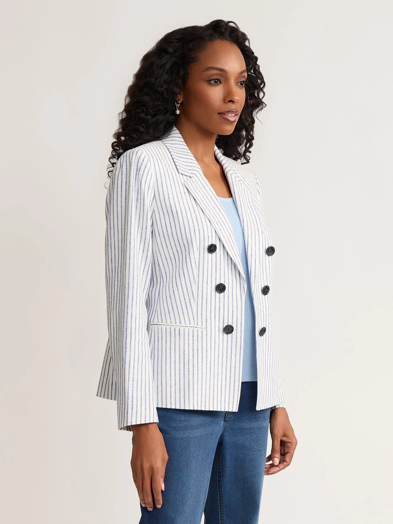 Faux Double Breasted Stripe Jacket, Linen sold by Jones New York product image thumbnail 2
