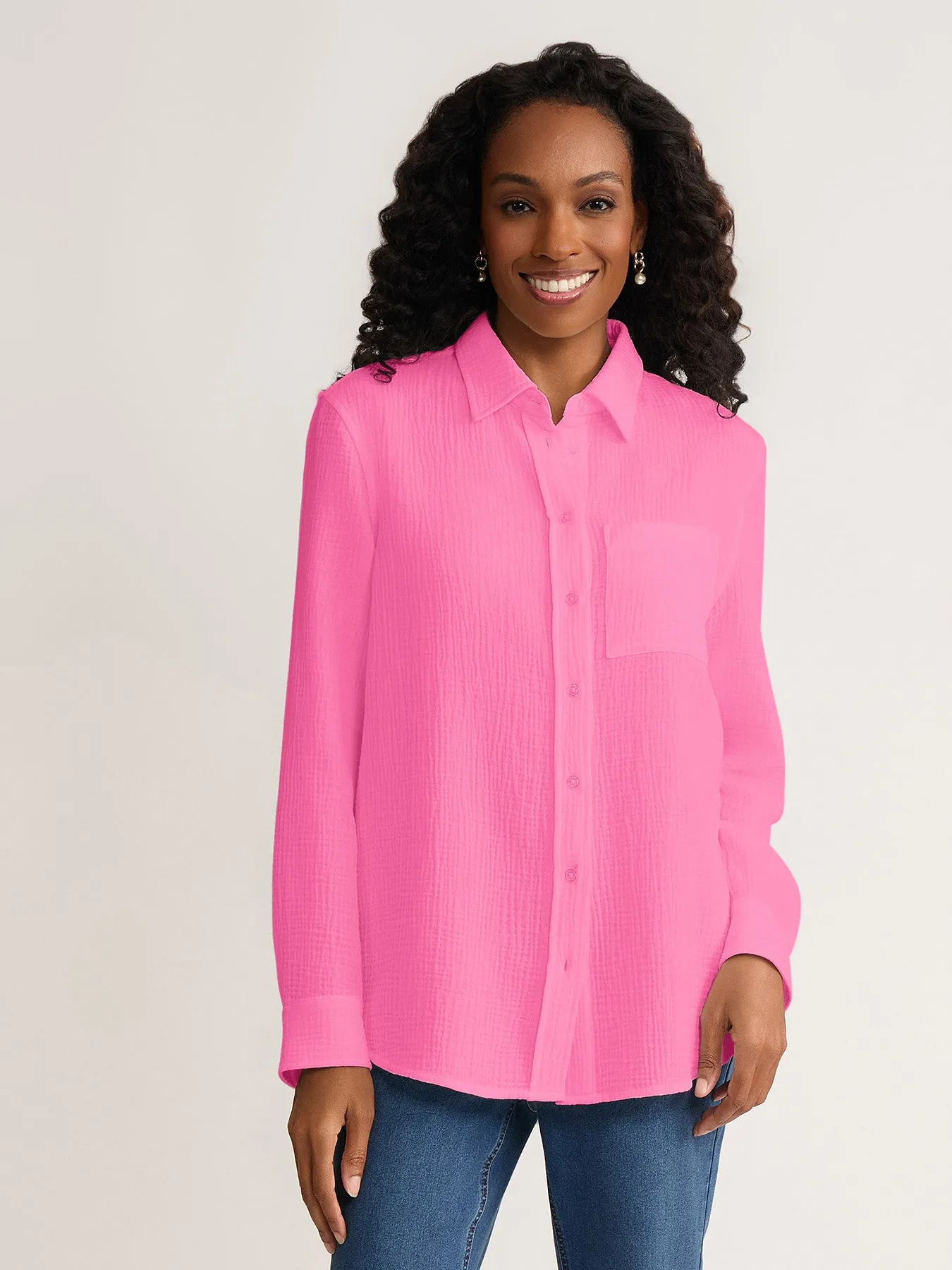 Button Front Shirt, Cotton Gauze sold by Jones New York