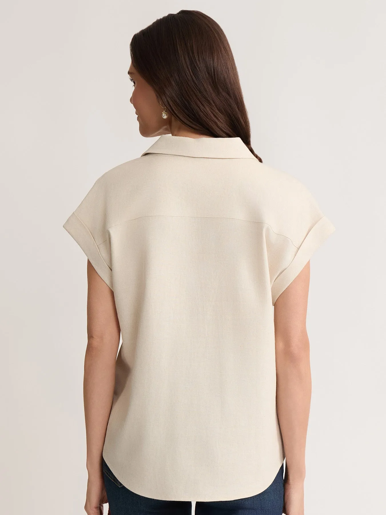 Rolled Sleeve Button Front Blouse, Linen sold by Jones New York product image thumbnail 3