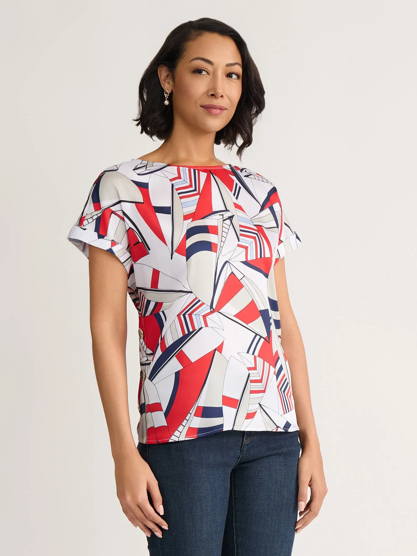 Plus Side Button Blouse, Satin Twill sold by Jones New York product image thumbnail 2