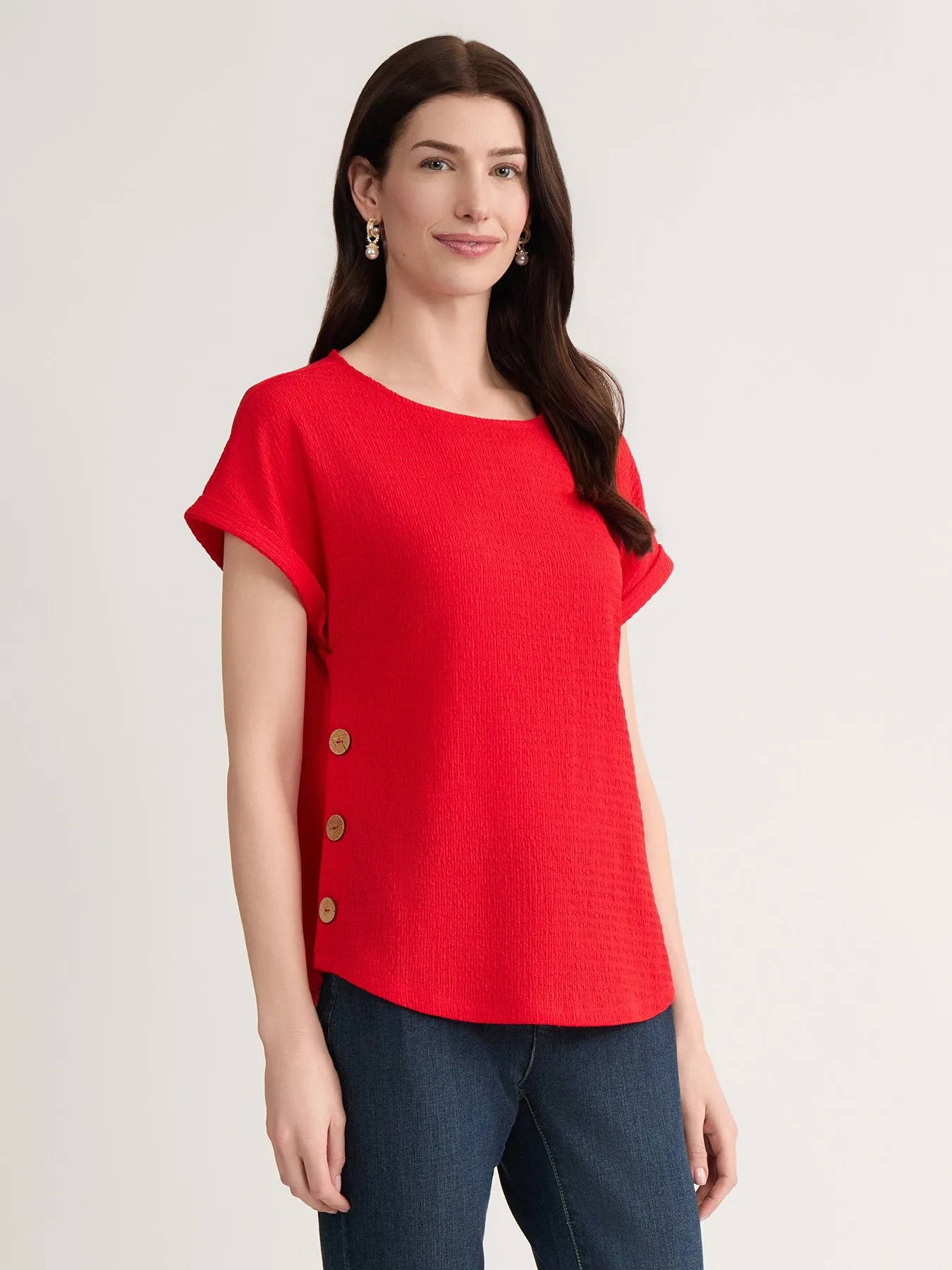 Side Button Blouse, Seabreeze Crinkle sold by Jones New York product image thumbnail 2