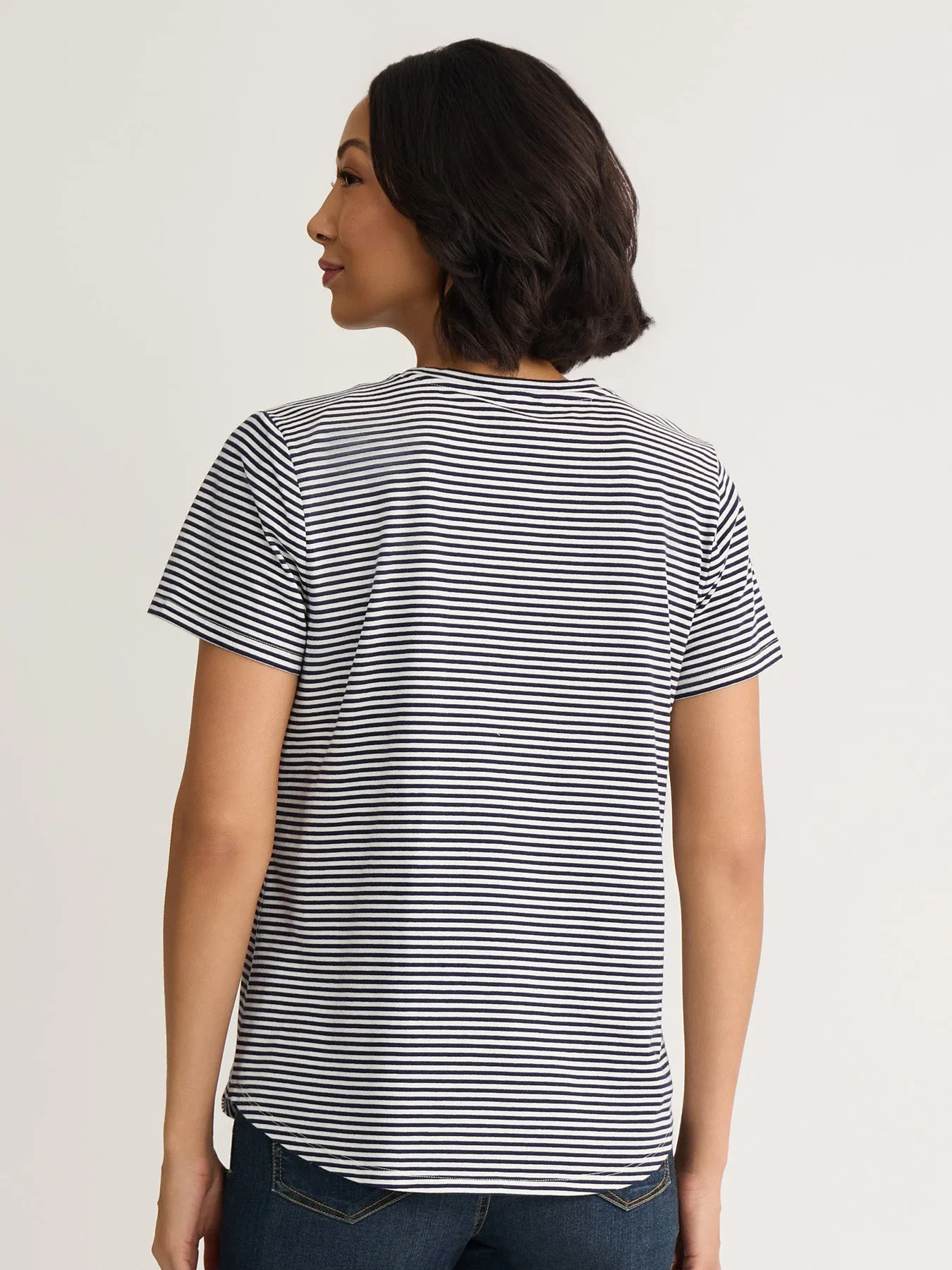 Button Shoulder Tee, Striped Knit sold by Jones New York product image thumbnail 4