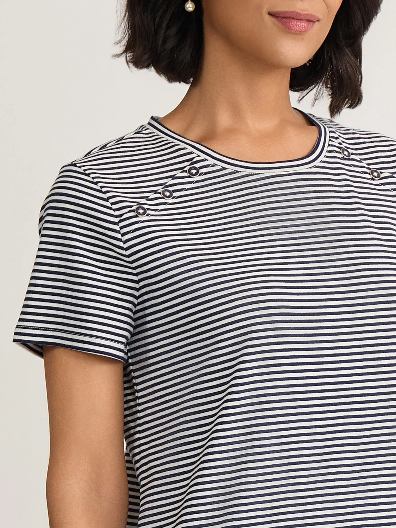 Button Shoulder Tee, Striped Knit sold by Jones New York product image thumbnail 3