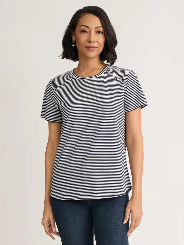 Button Shoulder Tee, Striped Knit made by Jones New York