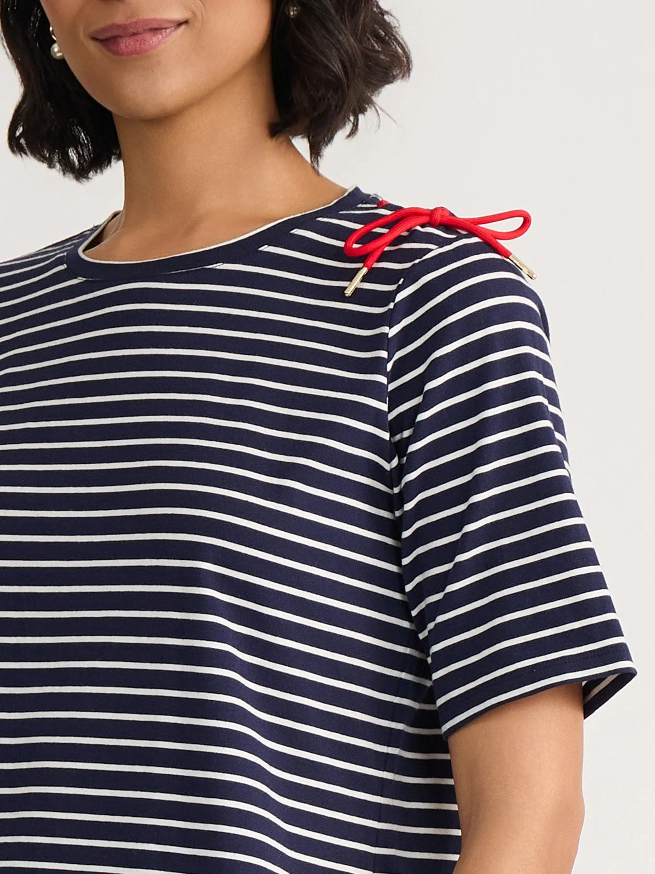 Striped Tie-Shoulder Tee, Cotton sold by Jones New York product image thumbnail 3