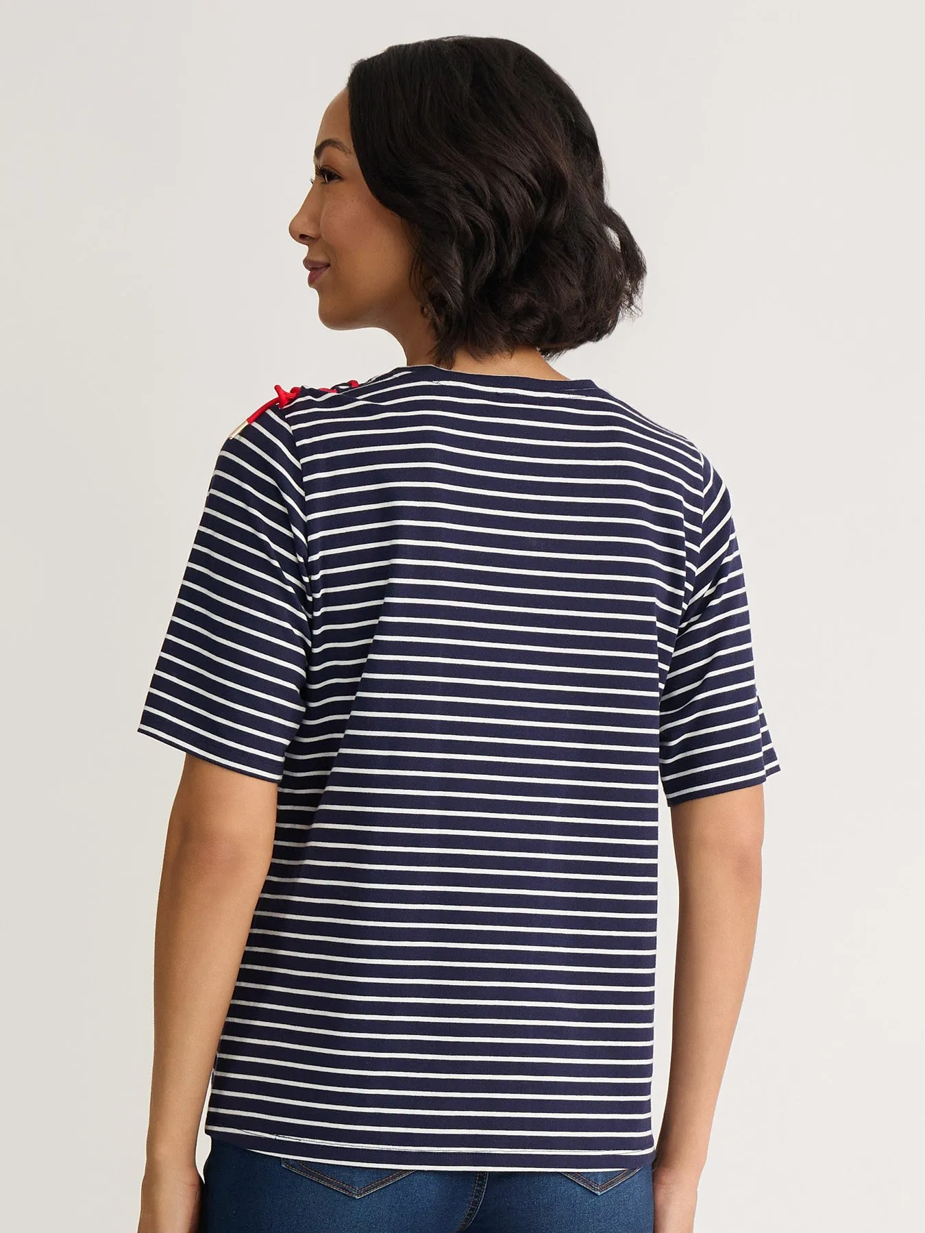 Striped Tie-Shoulder Tee, Cotton sold by Jones New York product image thumbnail 4