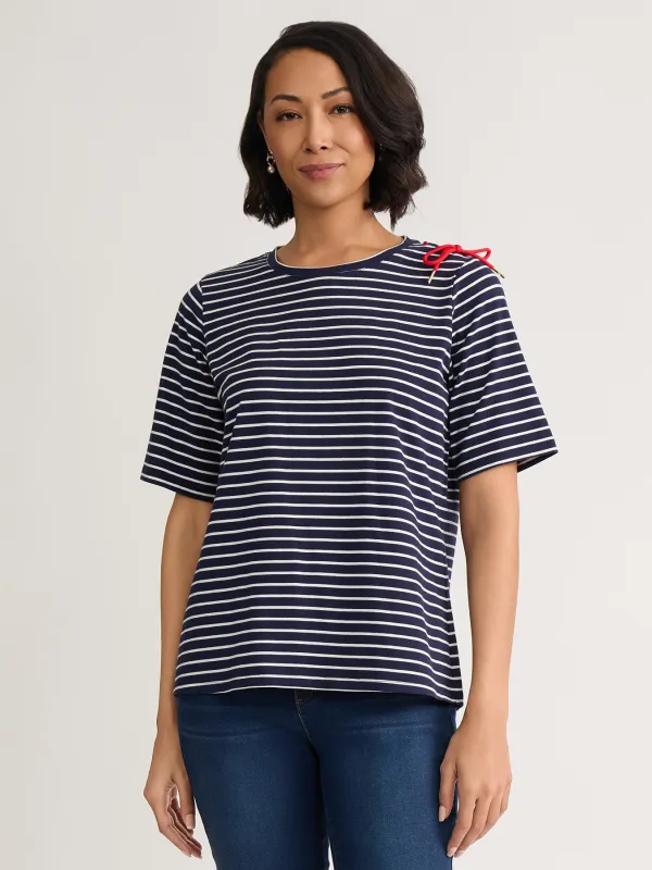 Striped Tie-Shoulder Tee, Cotton made by Jones New York