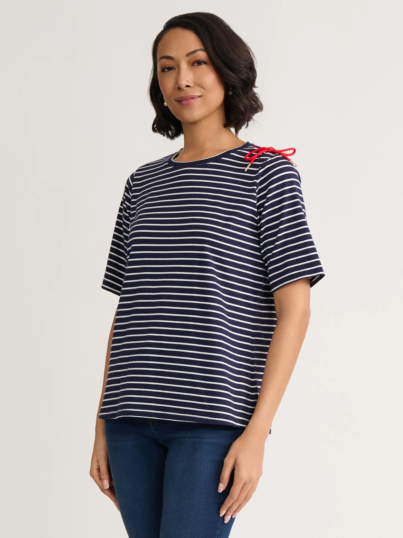 Striped Tie-Shoulder Tee, Cotton sold by Jones New York product image thumbnail 2