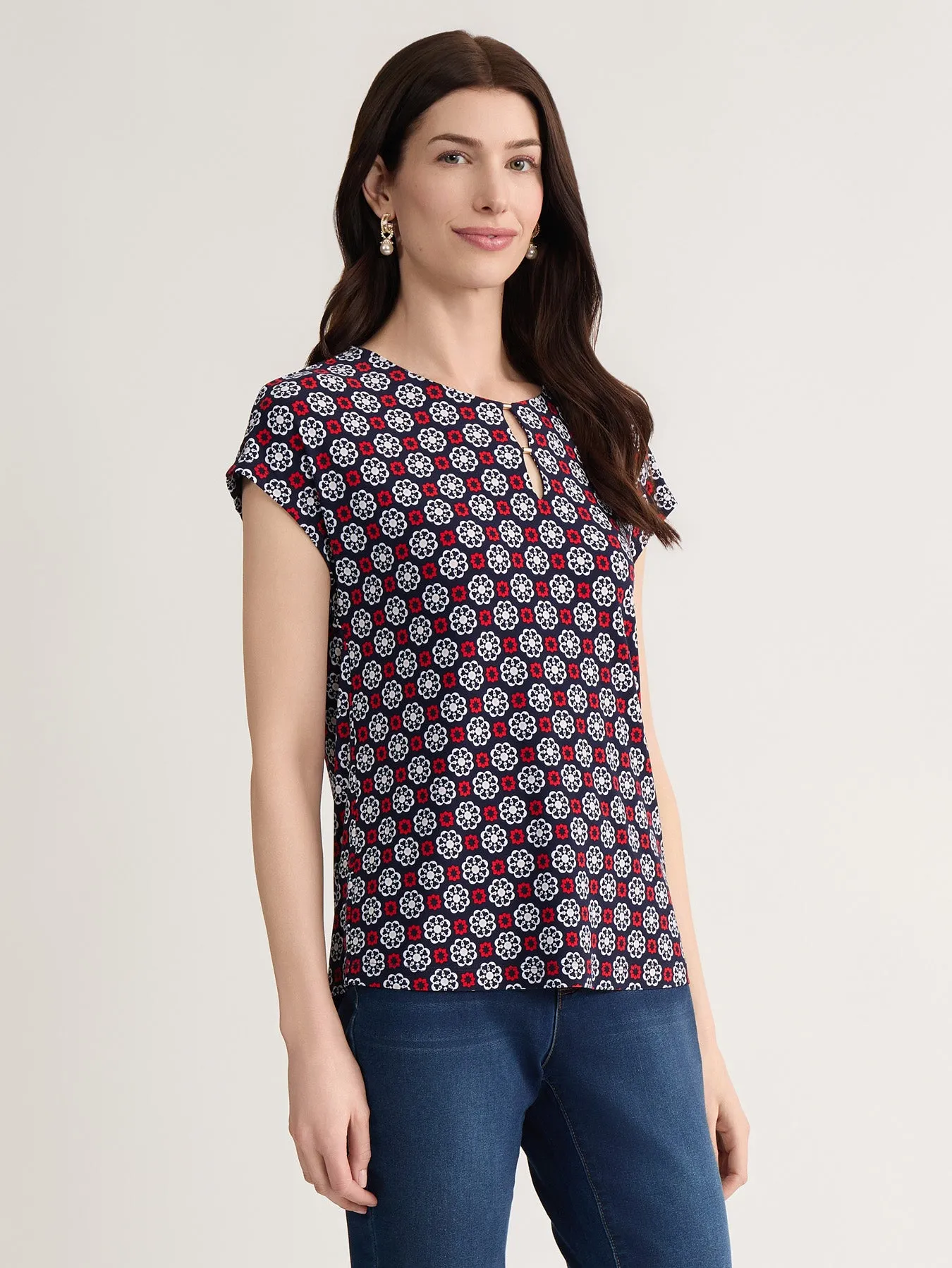 Keyhole Cap Sleeve Top, Jersey Knit sold by Jones New York product image thumbnail 2