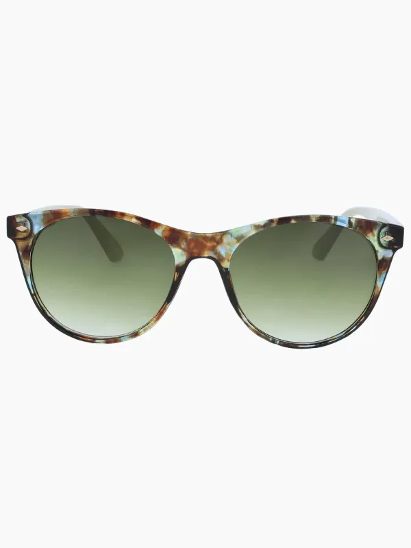 Round Lens Sunglasses, Green Tortoise Shell made by Jones New York