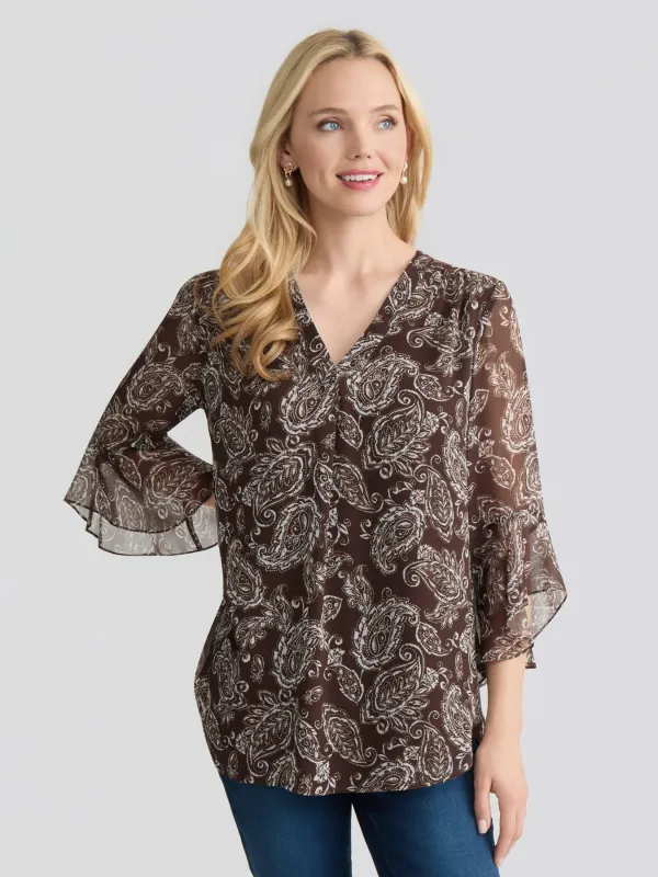 Flutter Sleeve Blouse, Printed Yoryu made by Jones New York