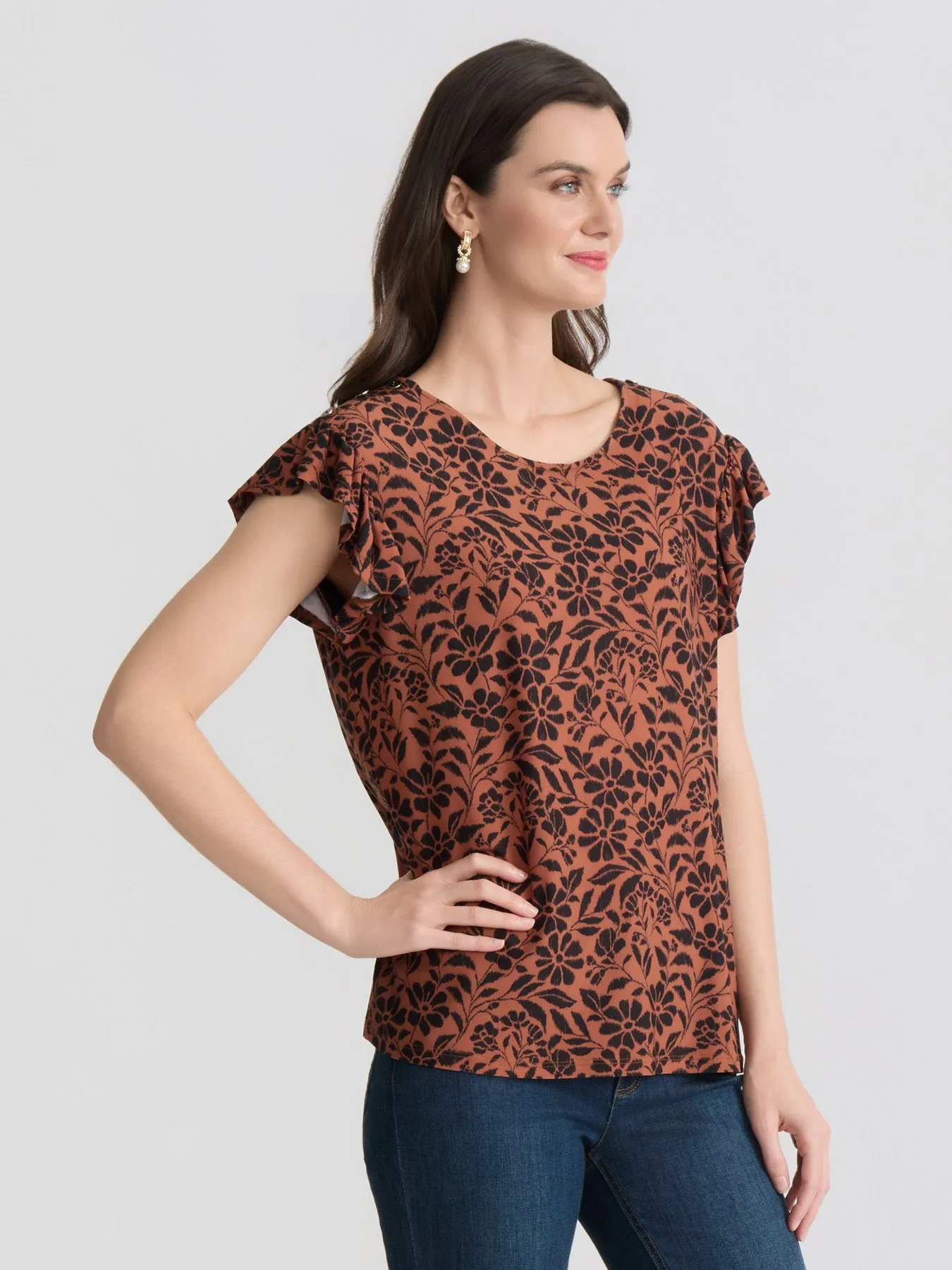 Short Flutter Sleeve Blouse, Printed Crepe sold by Jones New York product image thumbnail 2